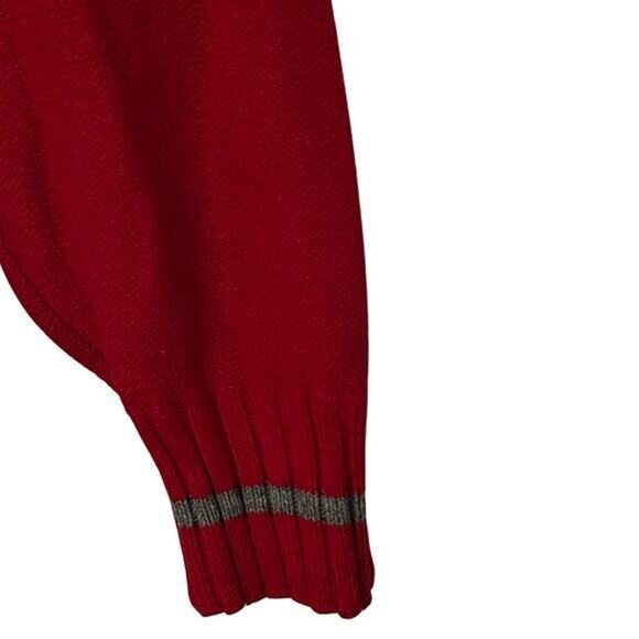Koman Sport Mens Pullover Sweater Size M Red Gray Long Sleeve Stripe Collar Vint - Picture 6 of 7